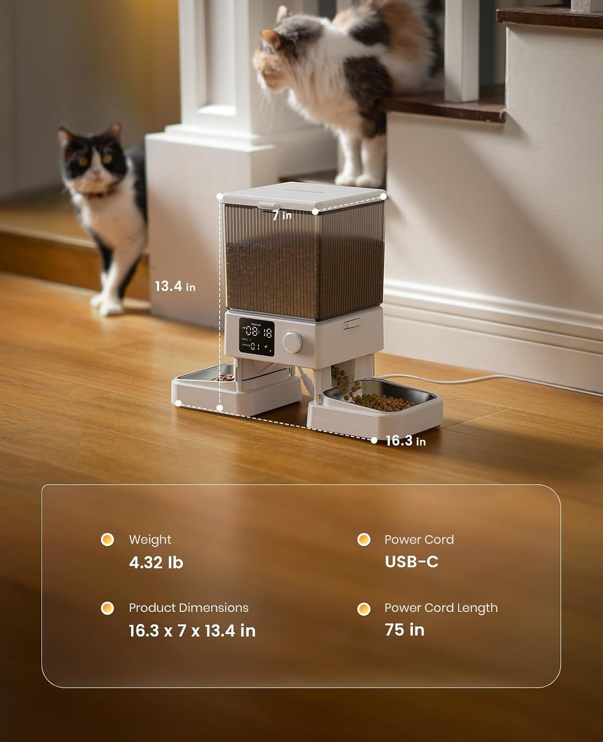 Automatic Cat Feeder for 2 Cats Pets, Timed Cat Food Dispenser