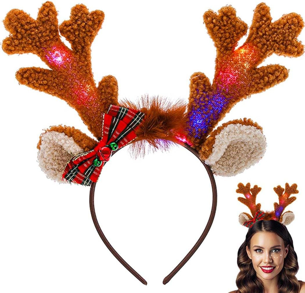 Light up Deer Antlers Headband Costume for Women Adults - LED Ears Xmas Reindeer Christmas Costume