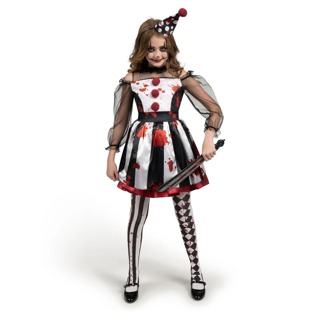 Girls Clown Costume, Halloween Scary Clown Costume, Family Matching Bloody Jester Dress for Girls Halloween Dress Up, Role Play, Cosplay Party