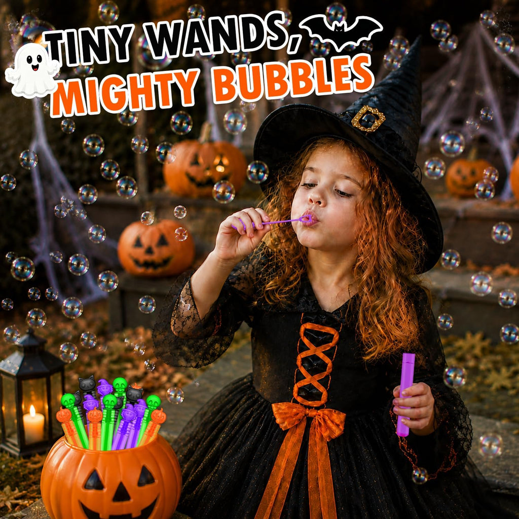 Halloween Treats Non Candy for Toddlers 24 PCS, Mini Bubble Wands Prizes Toys Gifts Bags for Kids, Small Halloween Birthday Classroom Party Basket Goody Bag Stuffer Trinkets Stuff for Boys Girls
