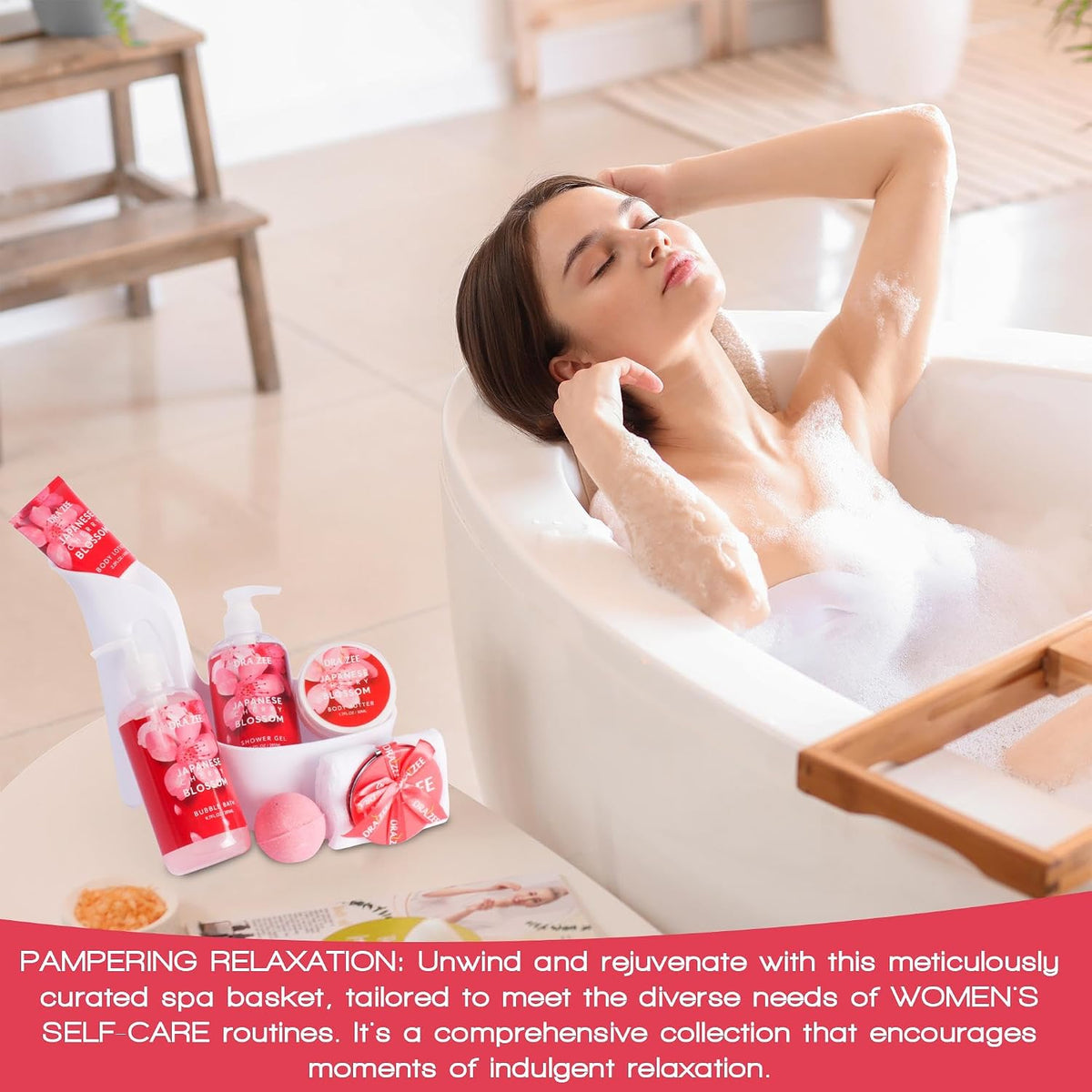 Heel Shoe Spa Gift Basket for Women, 8 Pc Cherry Blossom Scented