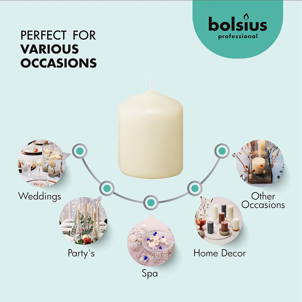 12 Ivory Pillar Candles Bulk - 2.3 X 3 Inch Candle Set - 17 Hours Clean Burning - No Palm Oil - 0% Animal Fat - Premium European Quality - Wedding, Party, Dinner & Emergency Candles