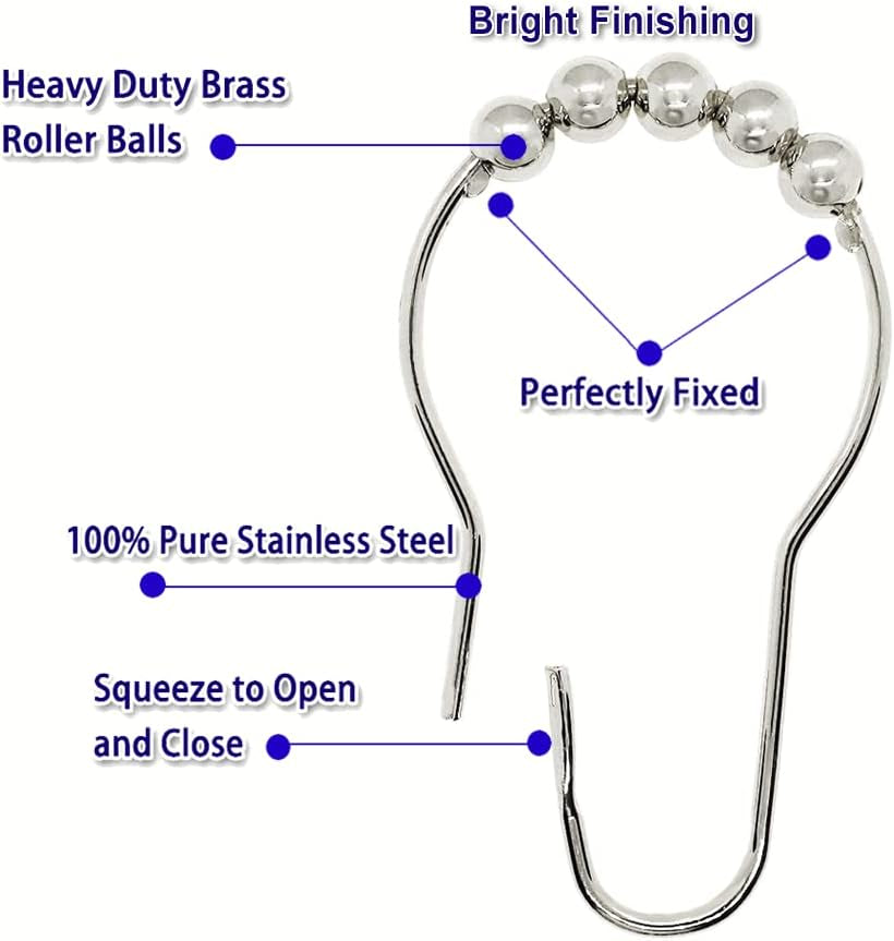 Shower Curtain Hooks Rings for Bathroom, 12PCS Chrome Stainless Steel Rust Resistant Shower Rings for Curtains Kitchen Utensils Bathroom Decorations, Etc.
