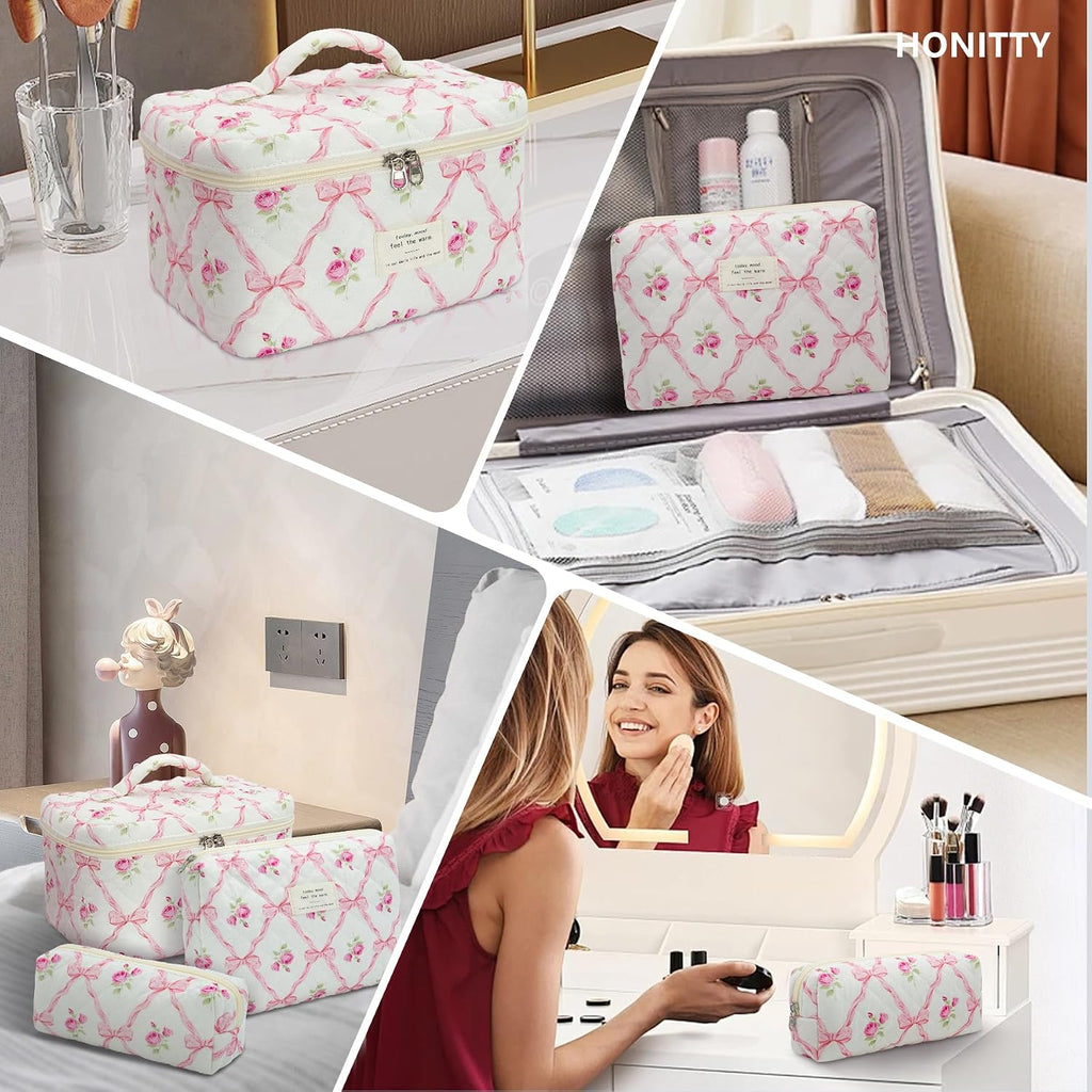 Makeup Bag,Quilted Cosmetic Bags for Women