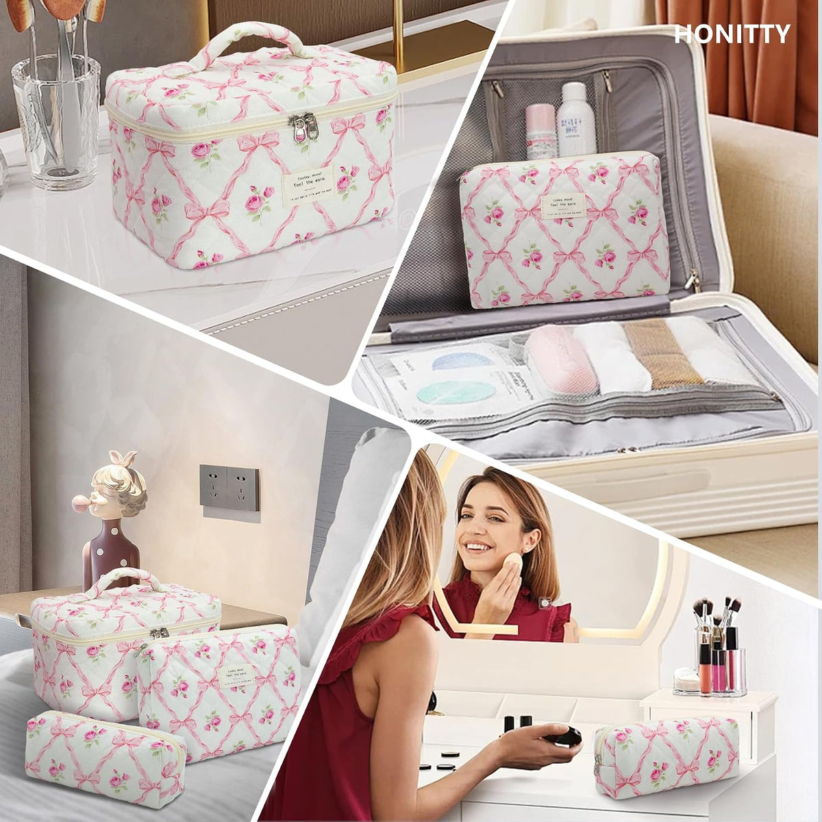 Makeup Bag,Quilted Cosmetic Bags for Women