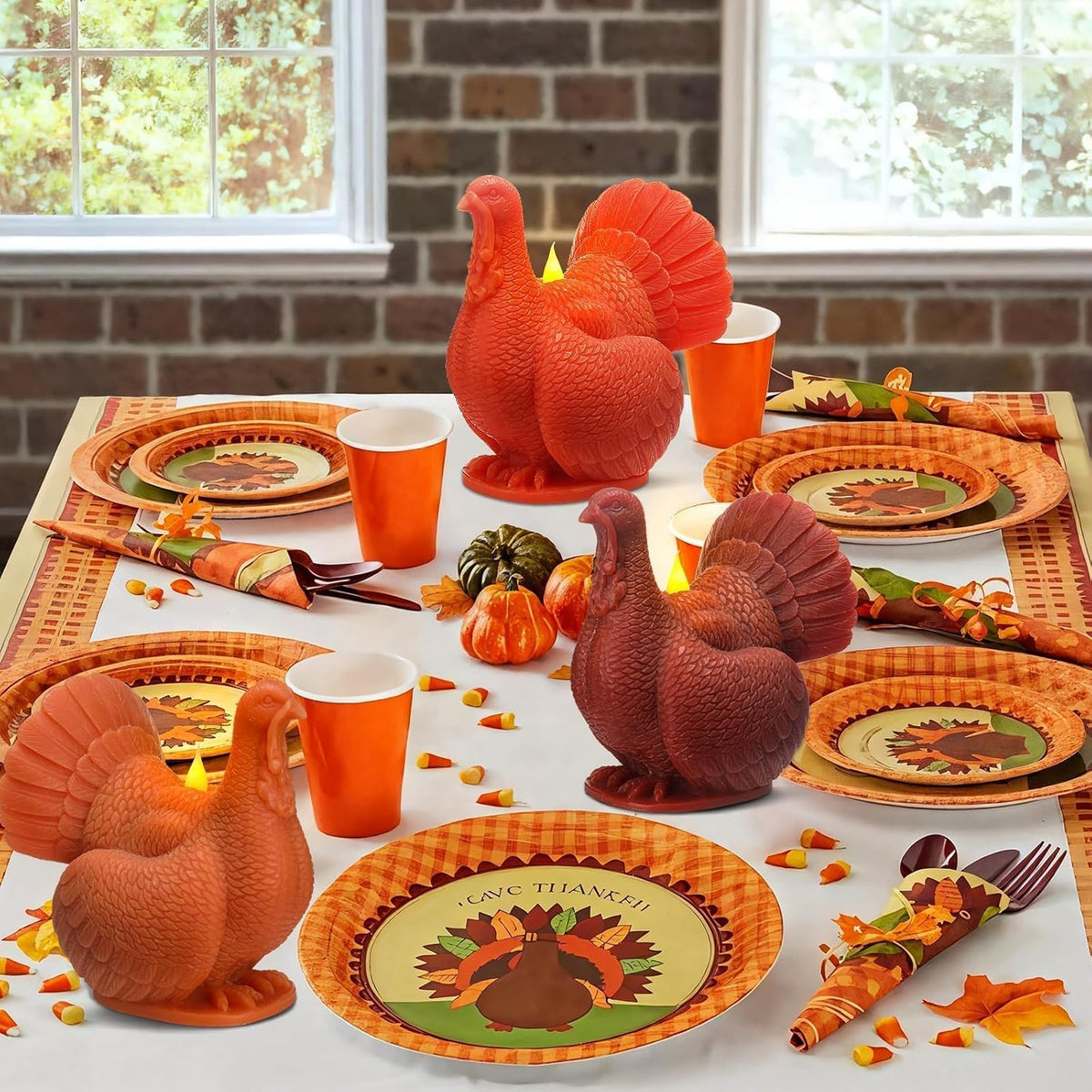 Set of 3 Turkey Flameless LED Candles Remote Thanksgiving Decor