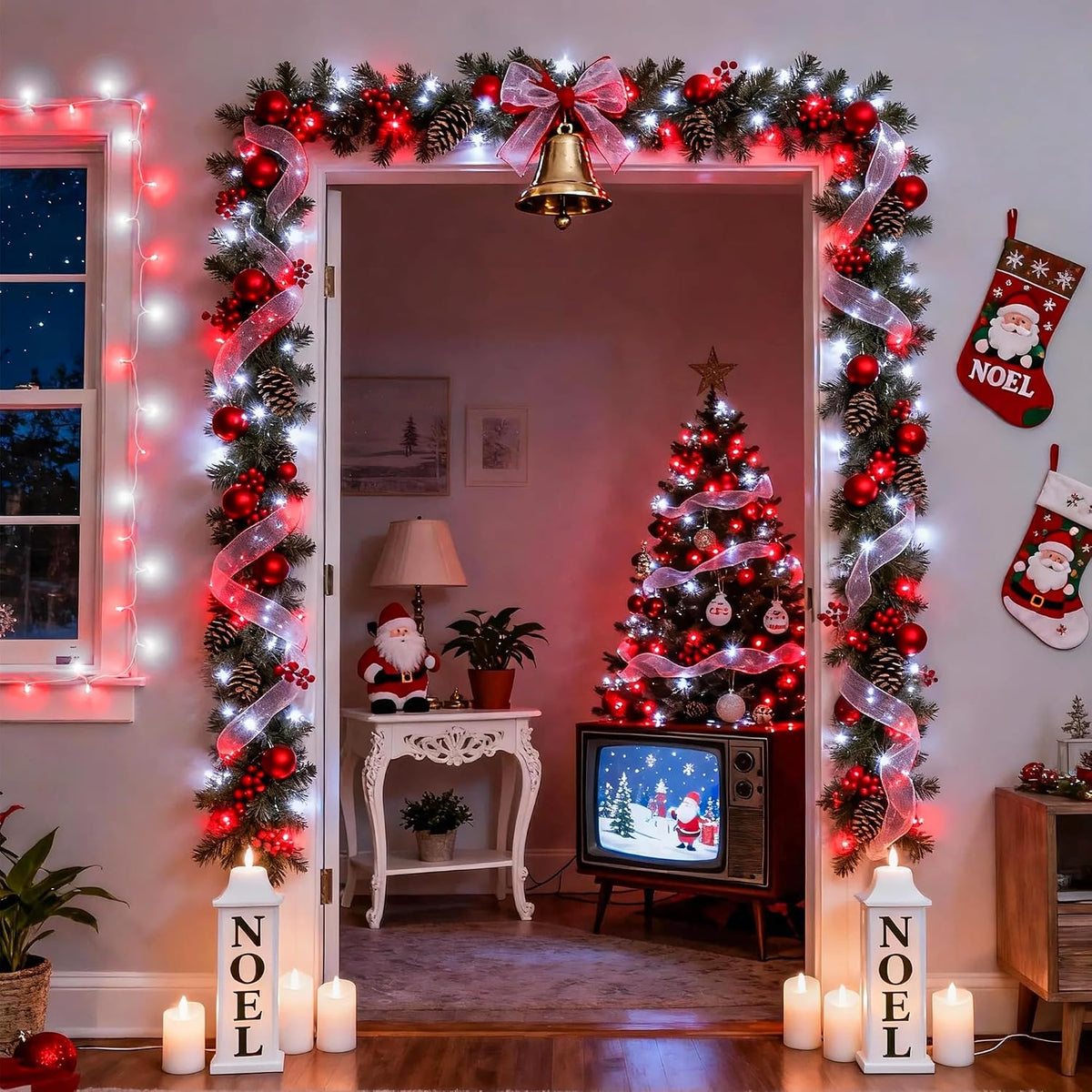 Connectable 100 LED Red and White Christmas Lights with 8 Modes