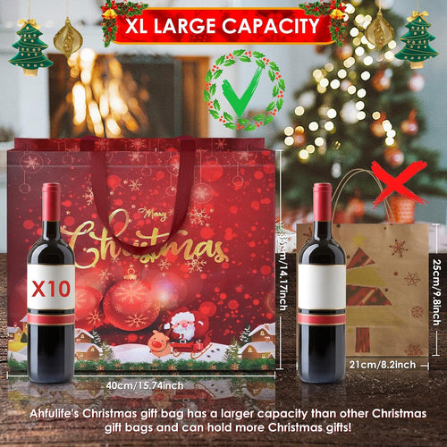 12PCS Extra Large Christmas Gift Bags, 15.7'' X 14.2''X 5.9'', Christmas Tote Bags with Handles, Reusable Non-Woven Shopping Bag for Xmas'S Party Supplies New Year Decorations