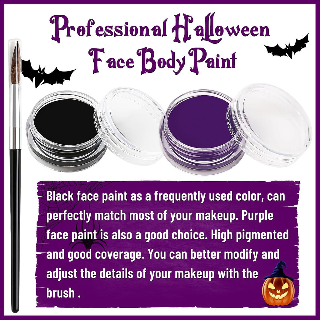 Halloween Face Body Paint Kit, Professional Oil Based Face Painting for Witch Ursula Spider Skull Skeleton Clown Goth Costume Cosplay Stage SFX Makeup