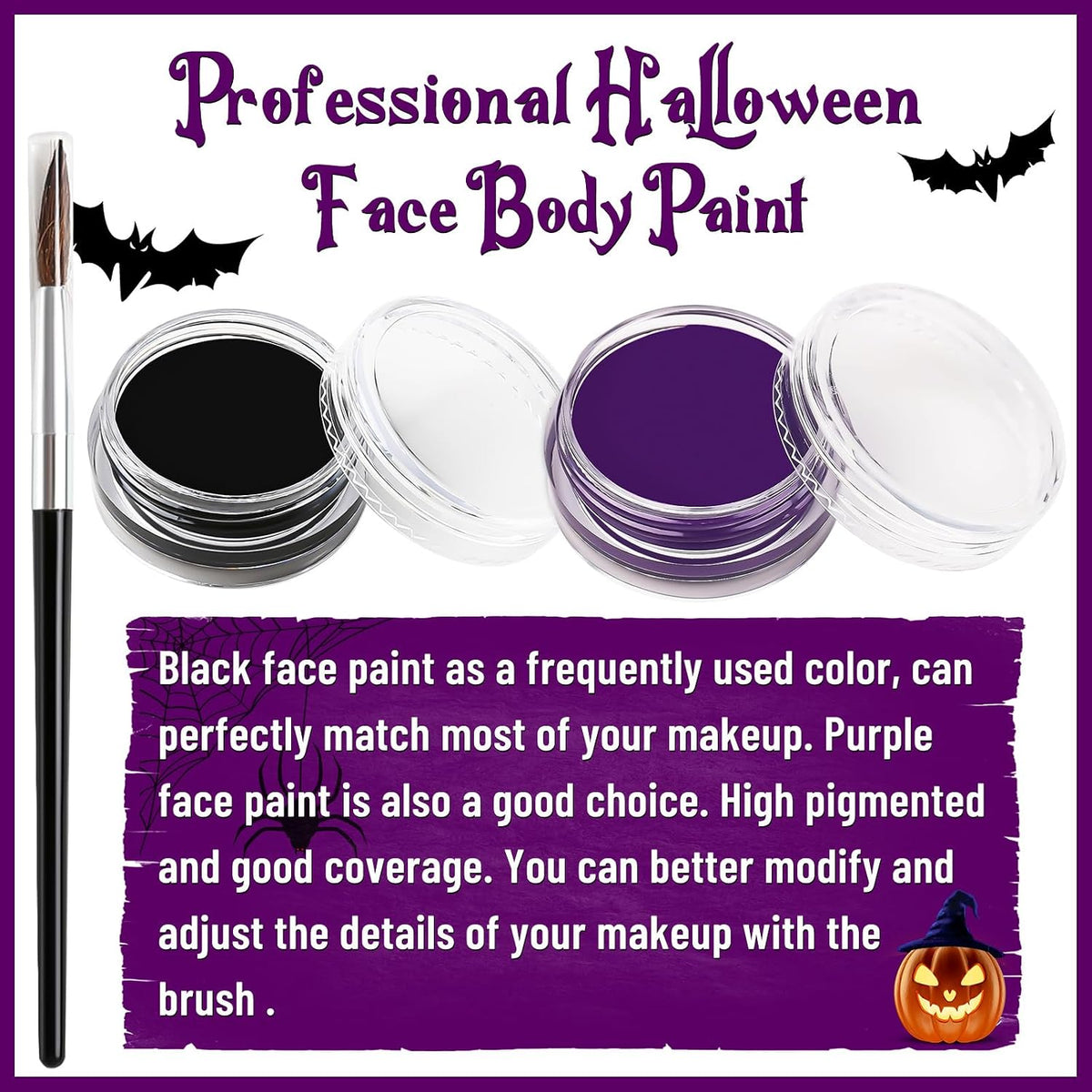 Halloween Face Body Paint Kit, Professional Oil Based Face Painting for Witch Ursula Spider Skull Skeleton Clown Goth Costume Cosplay Stage SFX Makeup