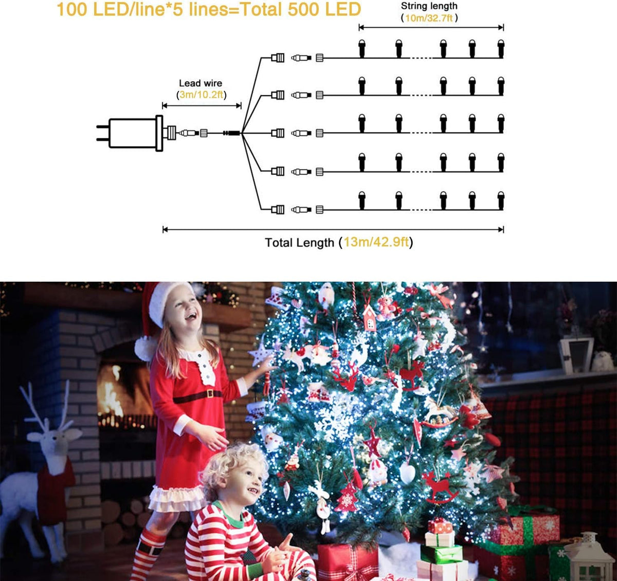 500 LED Christmas Tree Lights Outdoor Indoor, White