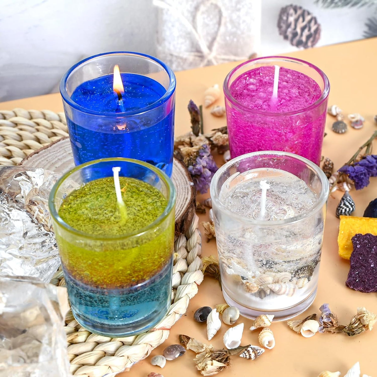 Jelly Candle Making Kit, DIY Candle Making Kit for Adults, 1.5 Lb Gel Wax for Candle Making, DIY Jelly Wax Melts, Candle Wick, Dried Flowers, Conch, Sand, Dye, Crafting Valentine'S Day Gift