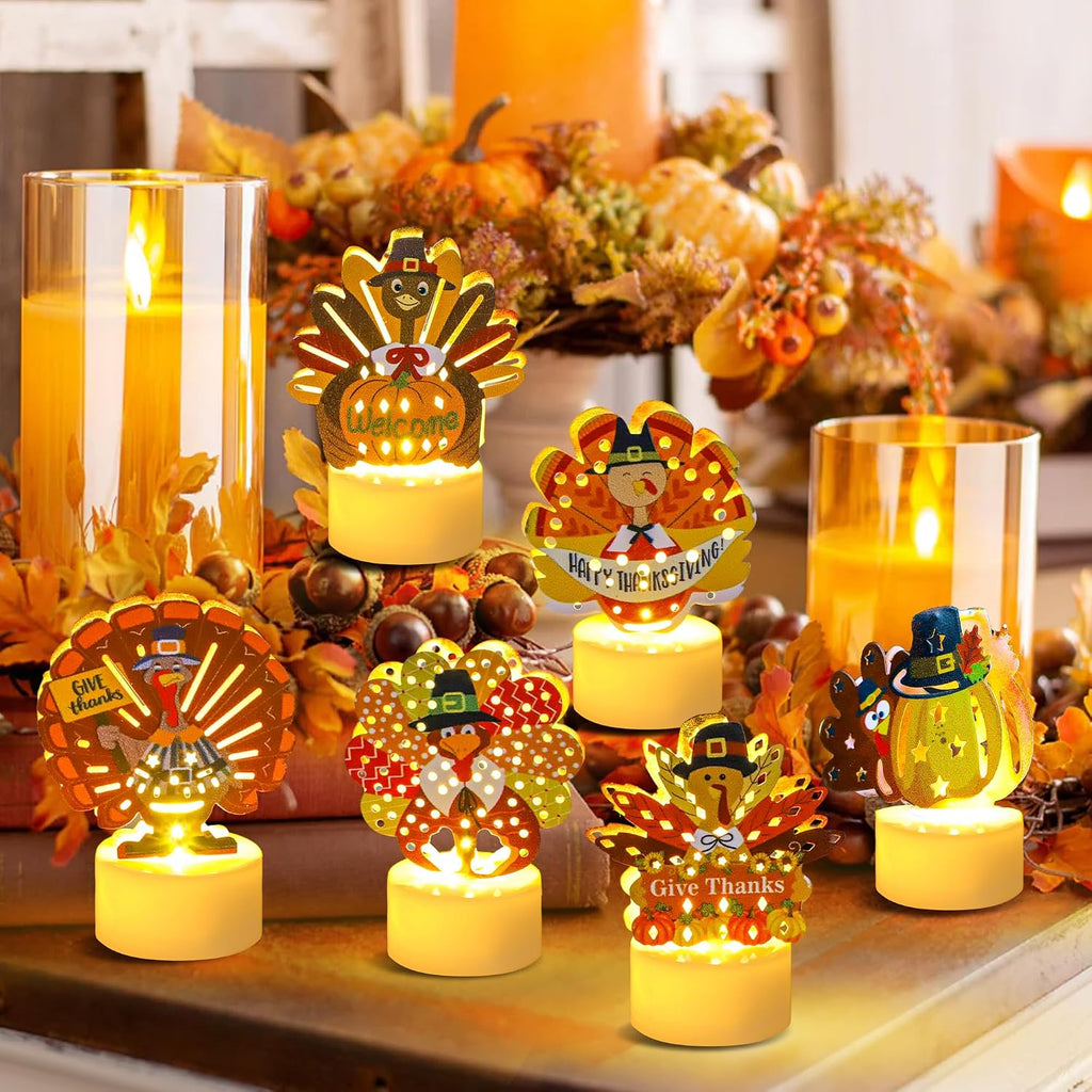 12 PCS Turkey Tea Lights Candles Battery Operated Thanksgiving LED Flameless Tealight Candles, Cute Thanksgiving Table Decorations Centerpieces for Home Kitchen Indoor Party Fall Decor