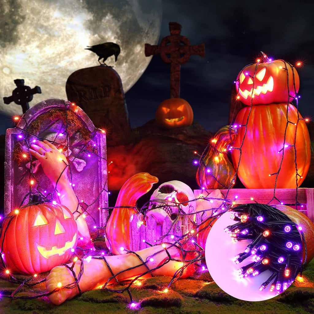 Orange and Purple Halloween Lights, 114Ft 300 LED Halloween String Lights