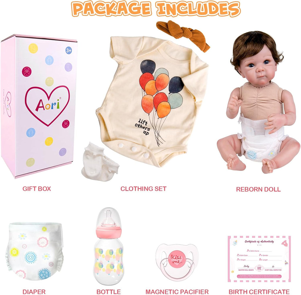 Reborn Baby Doll, 20-Inch Realistic Newborn Girl in Beige Outfit