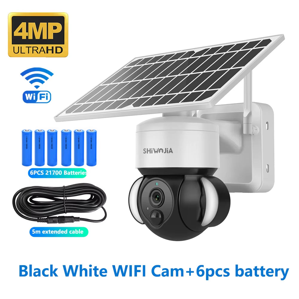 SHIWOJIA 4MP WIFI Solar Camera 4G Sim Card PIR Human Detection Solar Battery Security Camera CCTV Video Surveillance Outdoor Cam