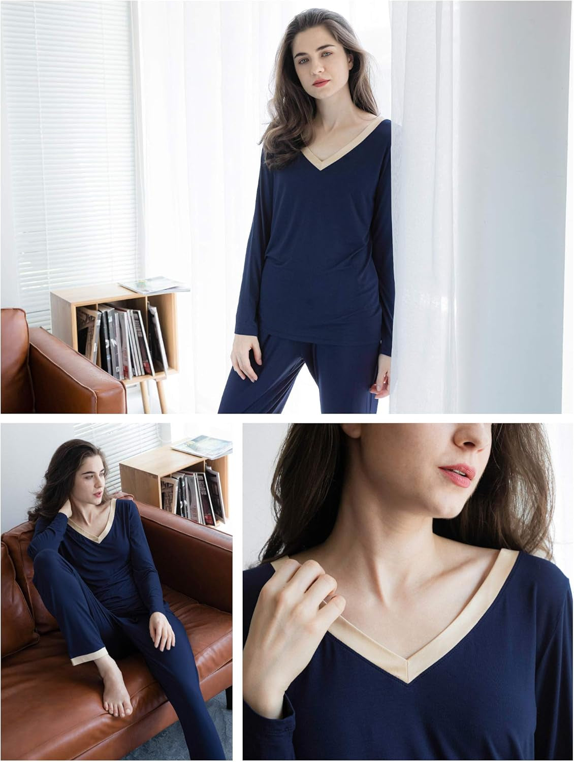 Women'S Bamboo Viscose Long Sleeve Pajamas Set