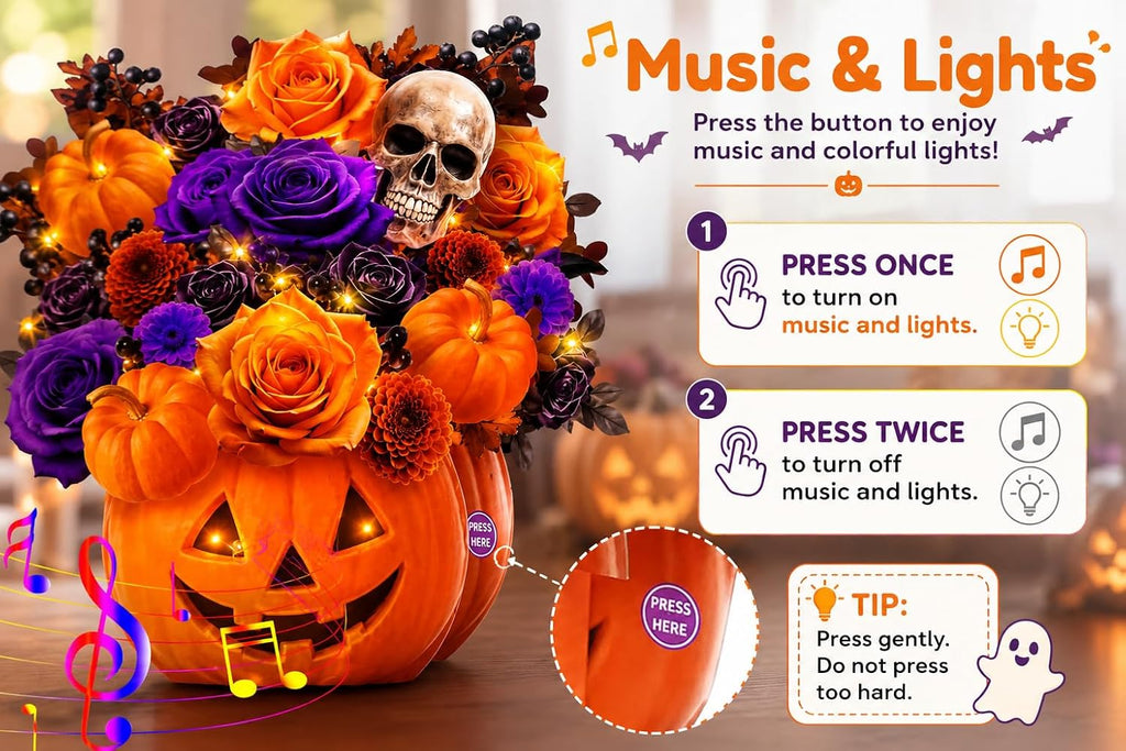 Halloween Bouquet Card with Music and Lights, Halloween Card with Skeleton, Halloween Gifts for Men, Women, Spooky Musical Greeting Card