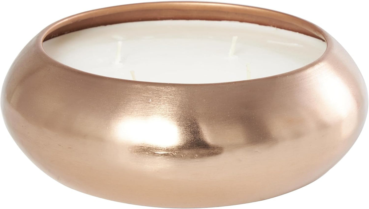 Metal Decorative Candle Tropical Breeze Scented Wide Dome Shaped 60 Oz 4 Wick Aromatherapy Candle with White Wax, Wax Aromatherapy Candle 9" X 9" X 3", Copper