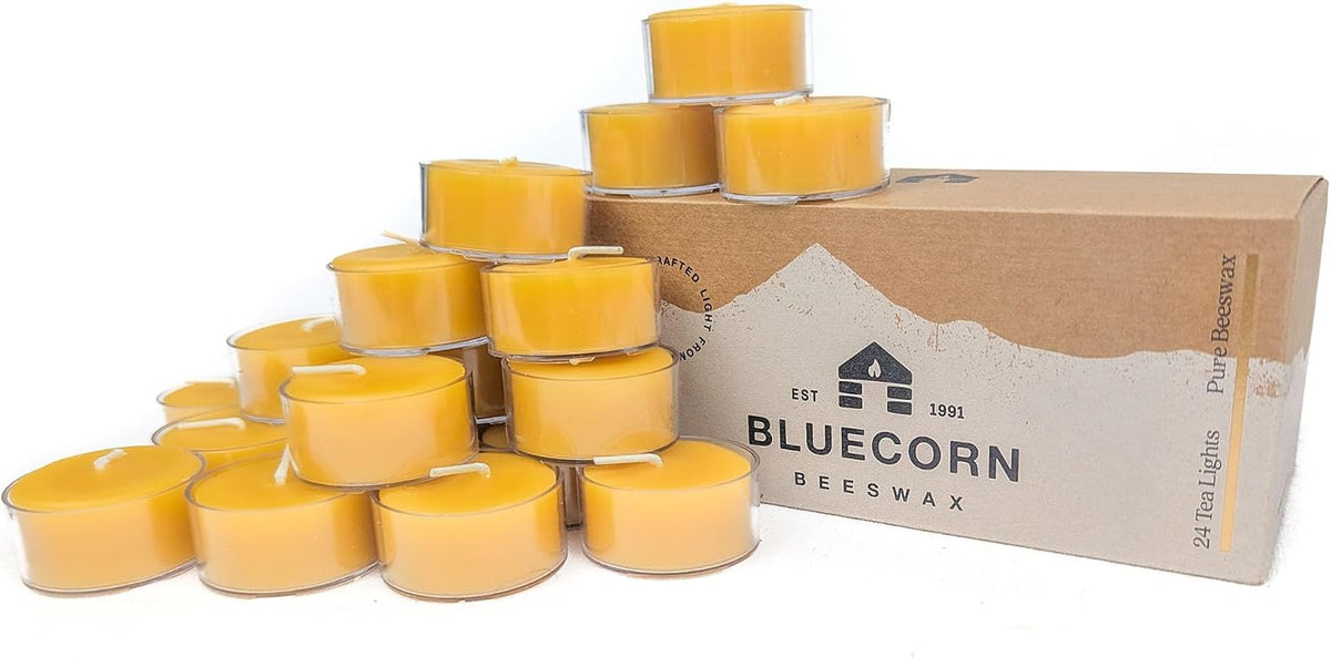 Tea Light Candles, Raw Yellow, Clear Cups, 24 Pack