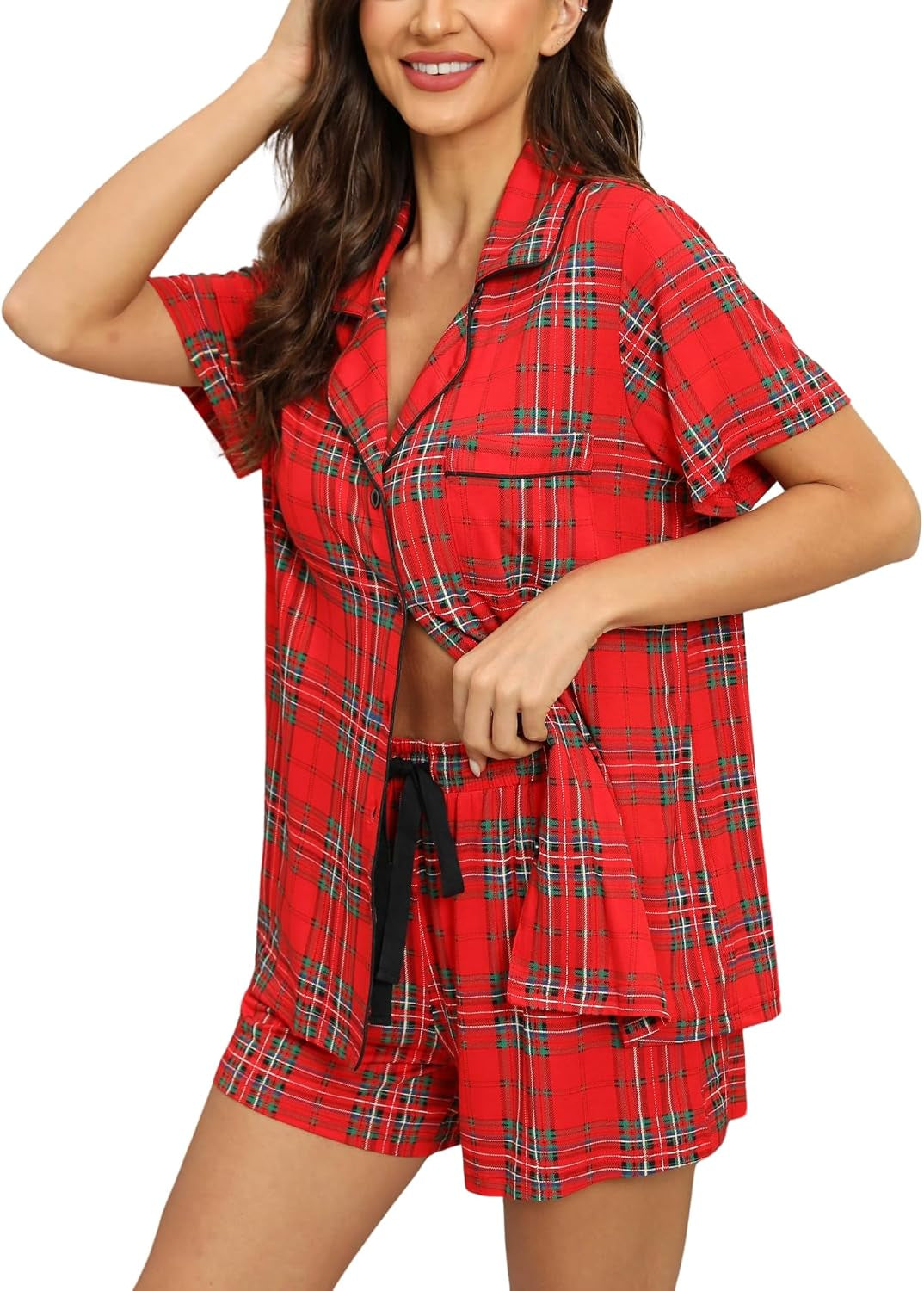 Womens Pajamas Set Short Sleeve Button down Sleepwear 2 Piece Pjs