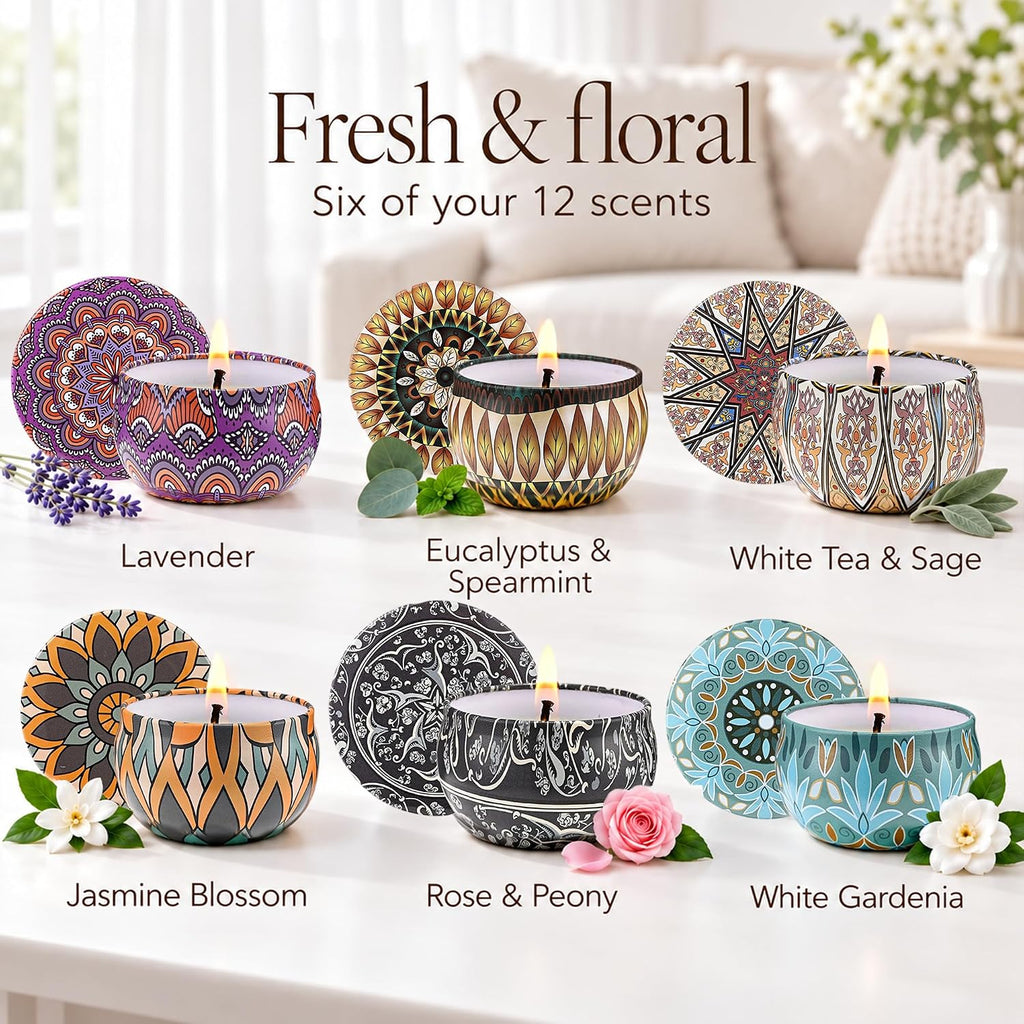 Painted Garden Scented Candles Gift Set for Women, 12 Pack