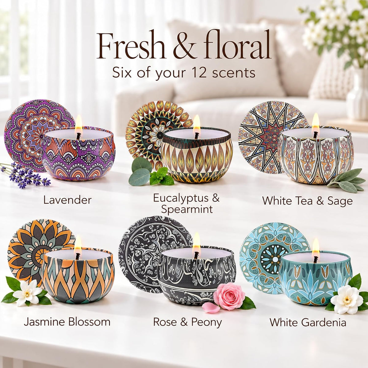 Painted Garden Scented Candles Gift Set for Women, 12 Pack