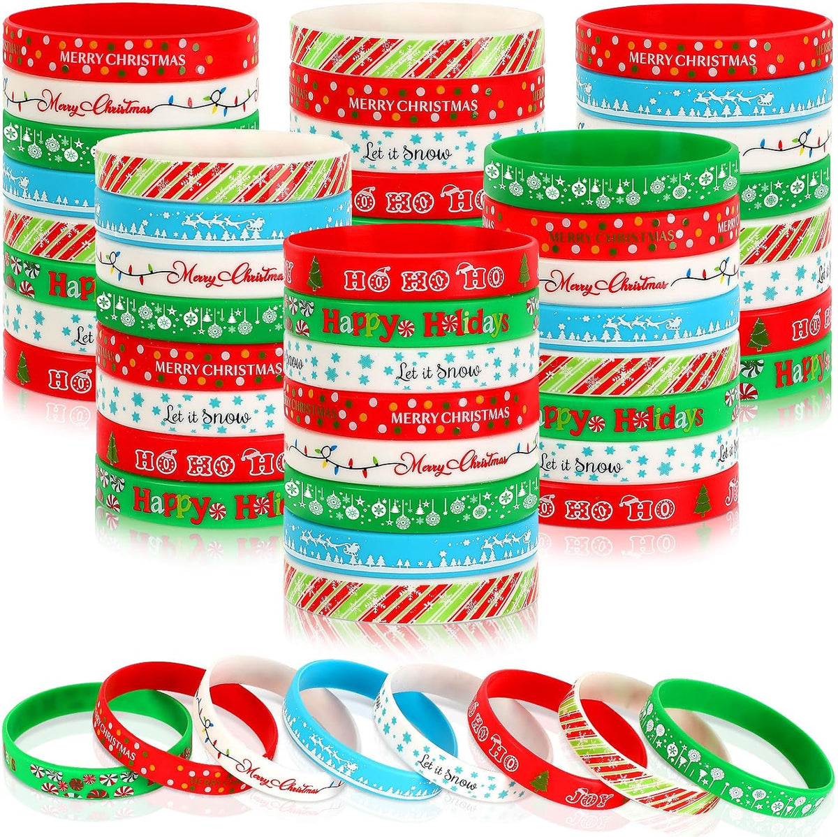 64Pcs Christmas Silicone Bracelets Christmas Party Favors Stocking Stuffers