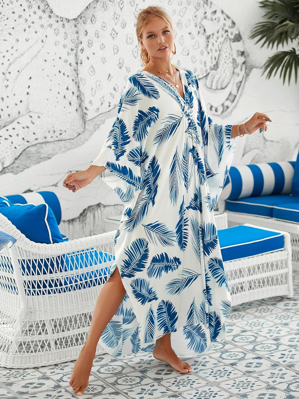 Women Animal Print Kaftan Dresses plus Size Swimsuit Coverup Summer Bathing Suit Caftan Loungewear Beach Dress