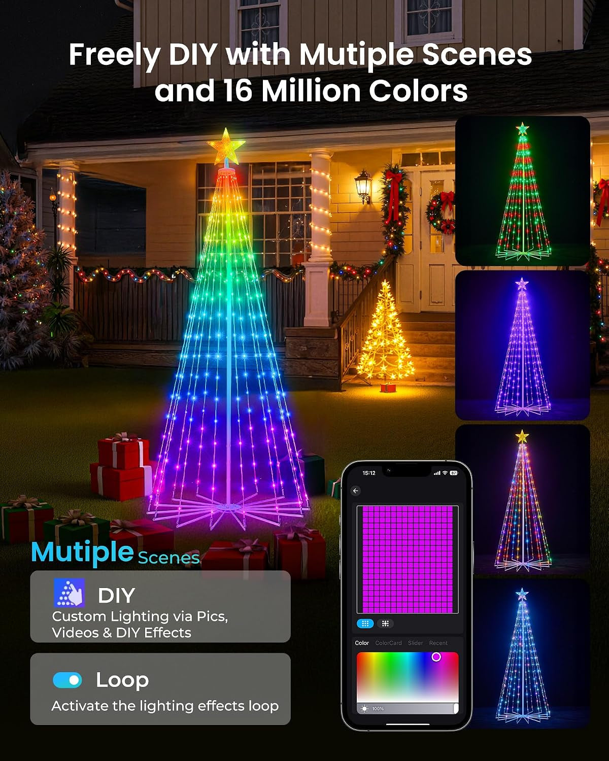 Smart Christmas Cone Tree LED Light, 6Ft 265LED Music Sync with APP Control