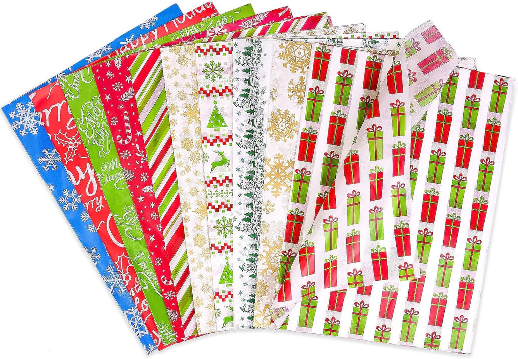 Christmas Tissue Paper, 100 Sheets Glossy Tissue Paper for Gift Bags and Wrapping, Colorful Gift Wraps for Christmas, Holiday, Xmas, New Year, Birthday, Crafts, Art Packaging,19.7X13.8