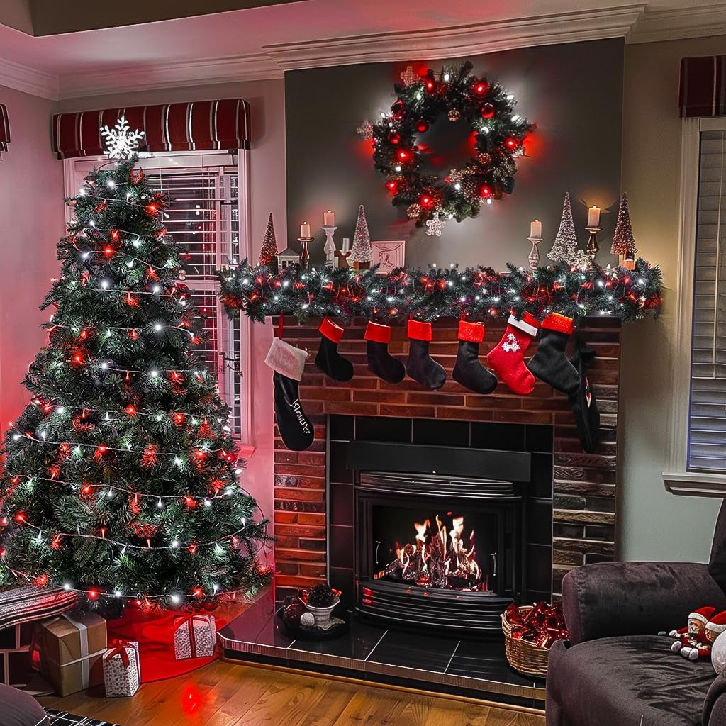 Connectable 100 LED Red and White Christmas Lights with 8 Modes