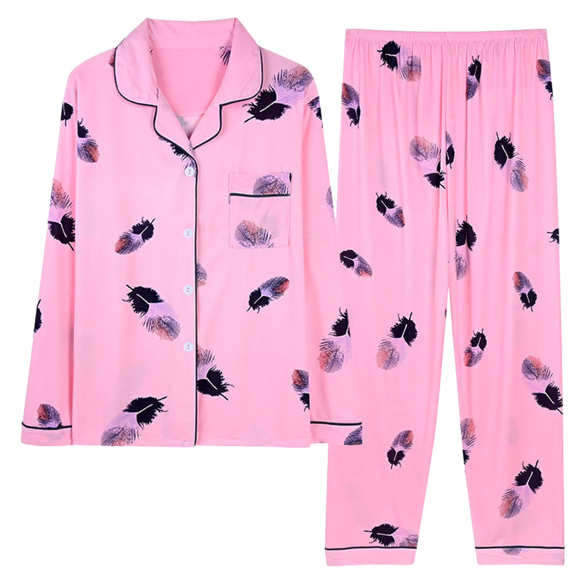 Womens Pajama Set Comfy Long Sleeve Loungewear Long Sleeve Two Piece Outfit Lapel Button down Pajamas Sets Pjs