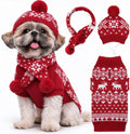 Small Dog Christmas Outfits 3 PCS Set Puppy Xmas Sweater Hat Scarf,S