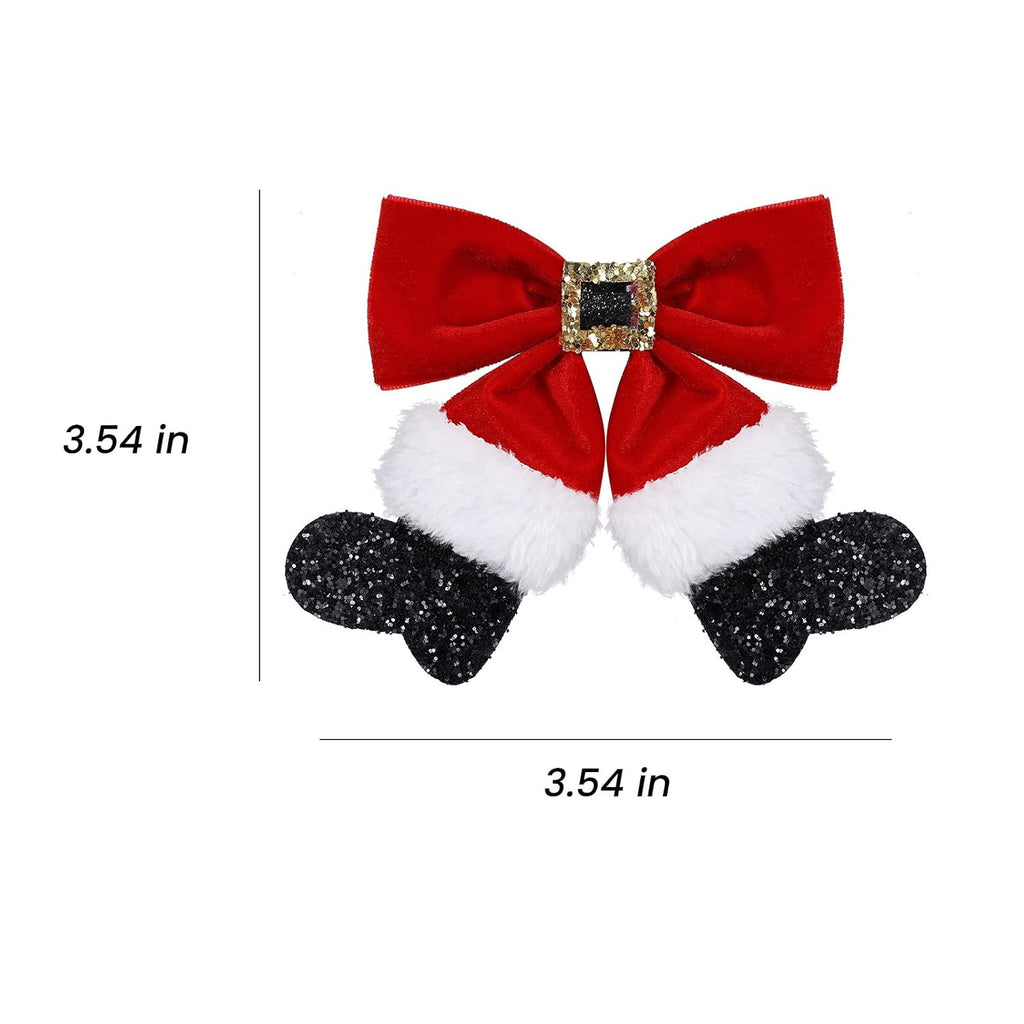 Red Velvet Ribbon Hair Bows 2Pc Glitter Sparkly Christmas Santa Claus Decor Hair Clip Barrettes Alligator Hairpins Holiday Party Dress Decor Accessory for Girls Women Xmas Gift