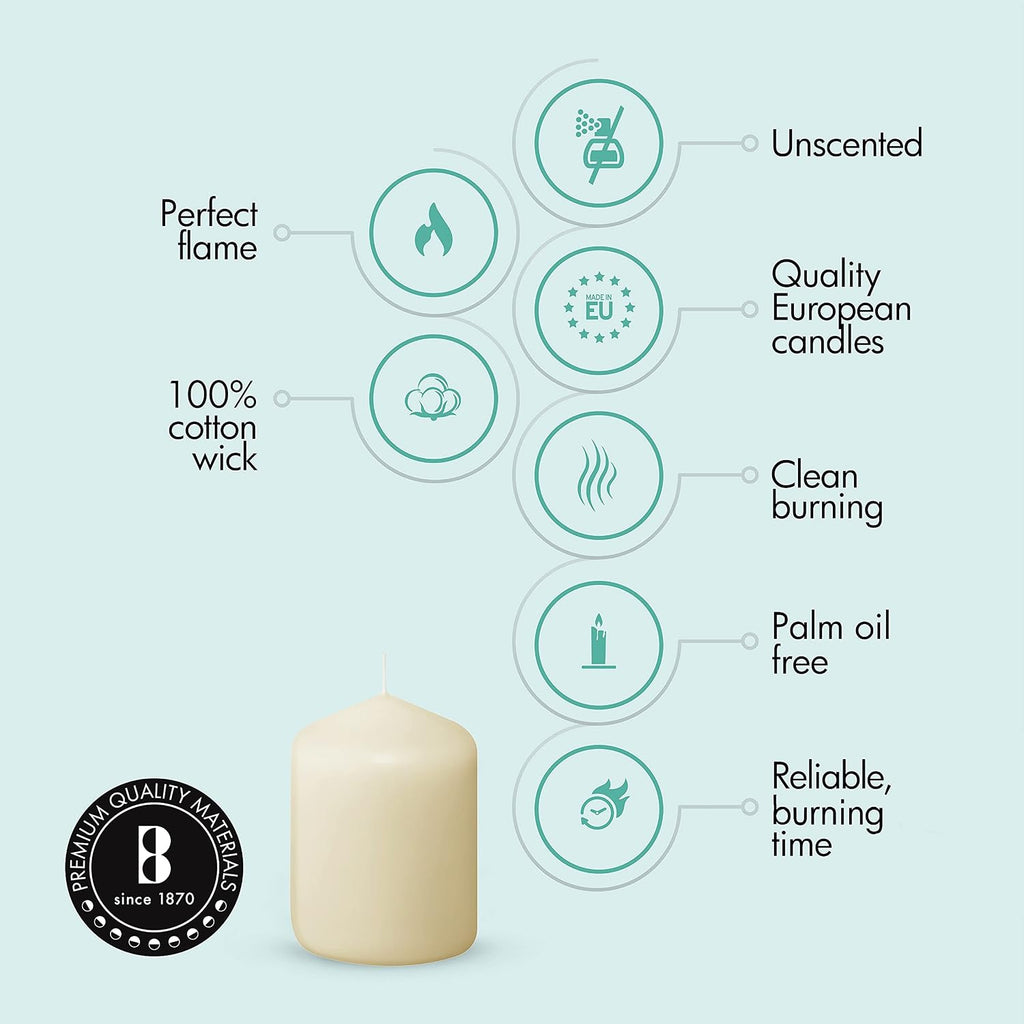12 Ivory Pillar Candles Bulk - 2.3 X 3 Inch Candle Set - 17 Hours Clean Burning - No Palm Oil - 0% Animal Fat - Premium European Quality - Wedding, Party, Dinner & Emergency Candles