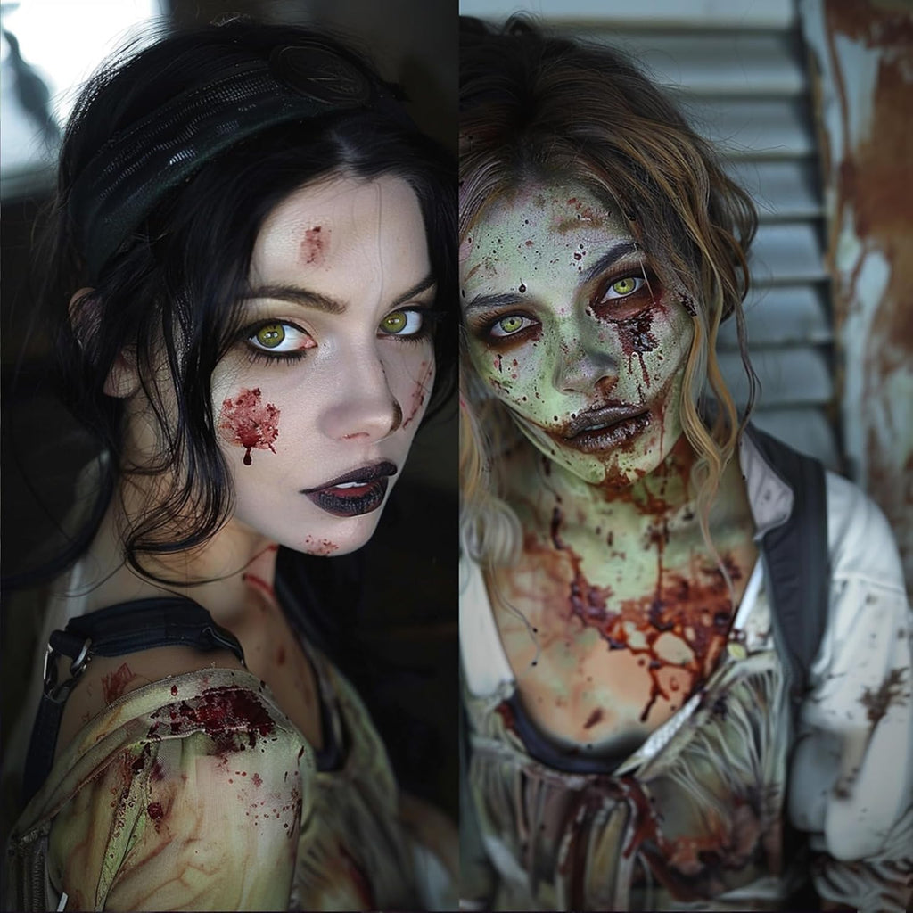 Halloween Zombie Makeup Kit with 4 Colors Face Body Paint & Applicator, Fake Blood, Liquid Latex and Scar Wax SFX Makeup Set for Vampires Wounds Clown Cosplay Special Effects Makeup