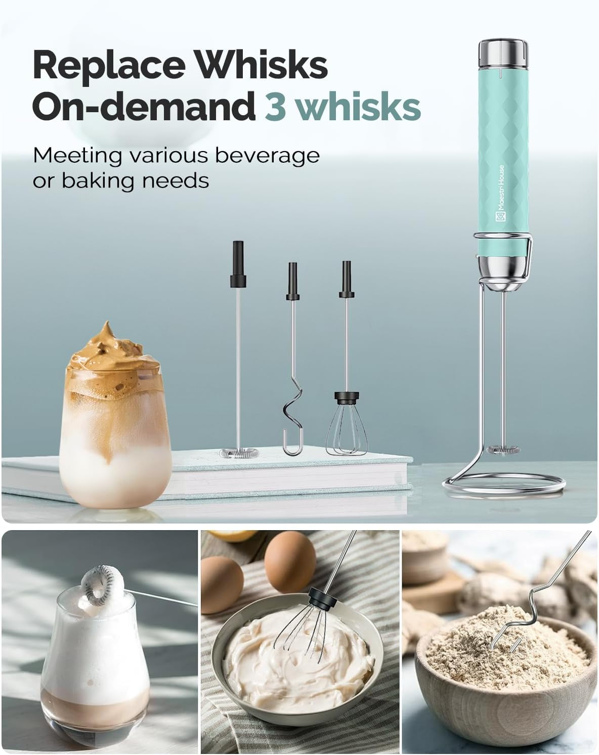 Lunafro 2.0 Rechargeable Milk Frother, Stepless Speed Control