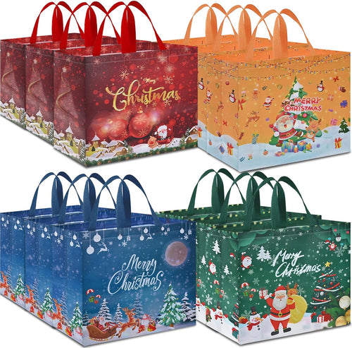12PCS Extra Large Christmas Gift Bags, 15.7'' X 14.2''X 5.9'', Christmas Tote Bags with Handles, Reusable Non-Woven Shopping Bag for Xmas'S Party Supplies New Year Decorations