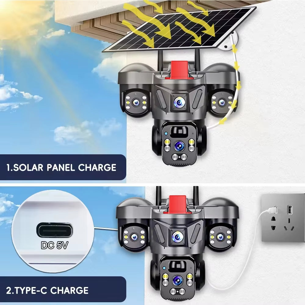 KERUI V380 Pro Outdoor PTZ 6MP WIFI 4G Solar Camera Home Security Triple Lens Camera Solar Panel CCTV Video Surveillance