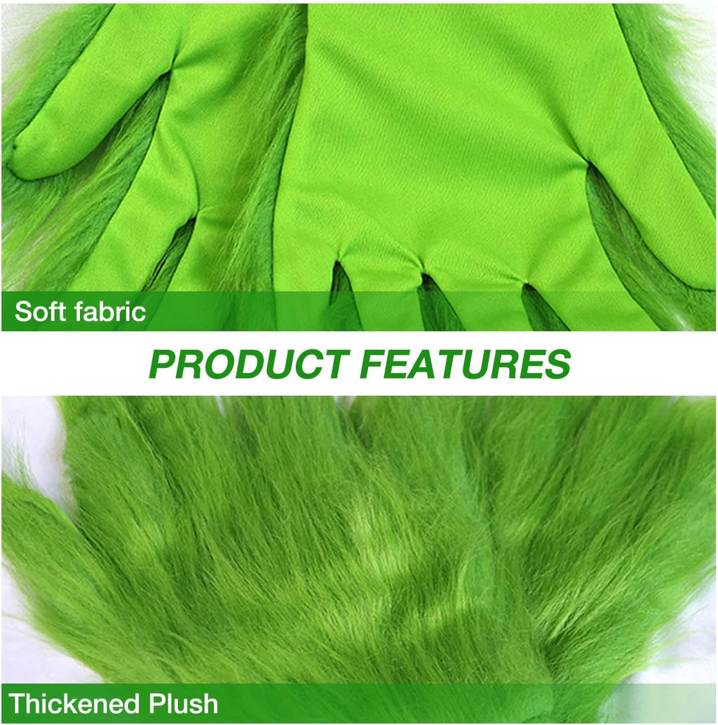 Beard Santa Hat with Furry Gloves for Adult, Christmas Costume Accessories Set for Men Women, Santa Costume Cosplay