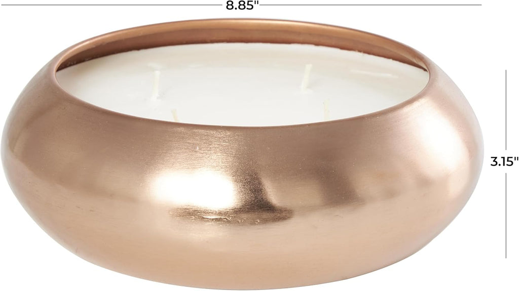 Metal Decorative Candle Tropical Breeze Scented Wide Dome Shaped 60 Oz 4 Wick Aromatherapy Candle with White Wax, Wax Aromatherapy Candle 9" X 9" X 3", Copper