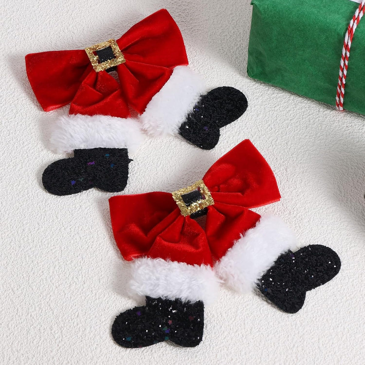 Red Velvet Ribbon Hair Bows 2Pc Glitter Sparkly Christmas Santa Claus Decor Hair Clip Barrettes Alligator Hairpins Holiday Party Dress Decor Accessory for Girls Women Xmas Gift