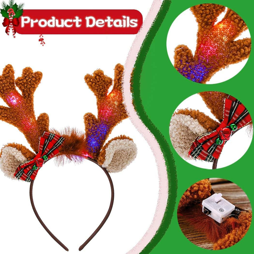 Light up Deer Antlers Headband Costume for Women Adults - LED Ears Xmas Reindeer Christmas Costume