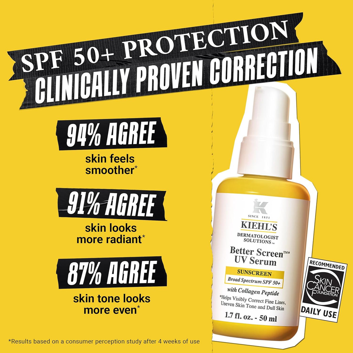 Kiehl'S - Better Screen UV Serum SPF 50+ Facial Sunscreen, Collagen Peptide
