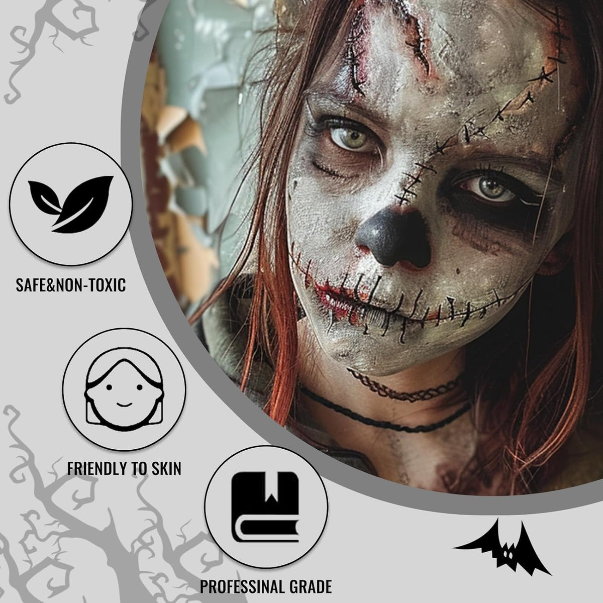 Halloween Zombie Makeup Kit with 4 Colors Face Body Paint & Applicator, Fake Blood, Liquid Latex and Scar Wax SFX Makeup Set for Vampires Wounds Clown Cosplay Special Effects Makeup