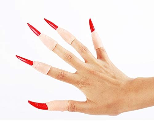 20Pcs Halloween Witch Fingers Nail Scary Witches Nails Zombie Witch Fake Fingers Nail Set for Costume Cosplay Party Supplies Halloween Masquerade Costumes Props