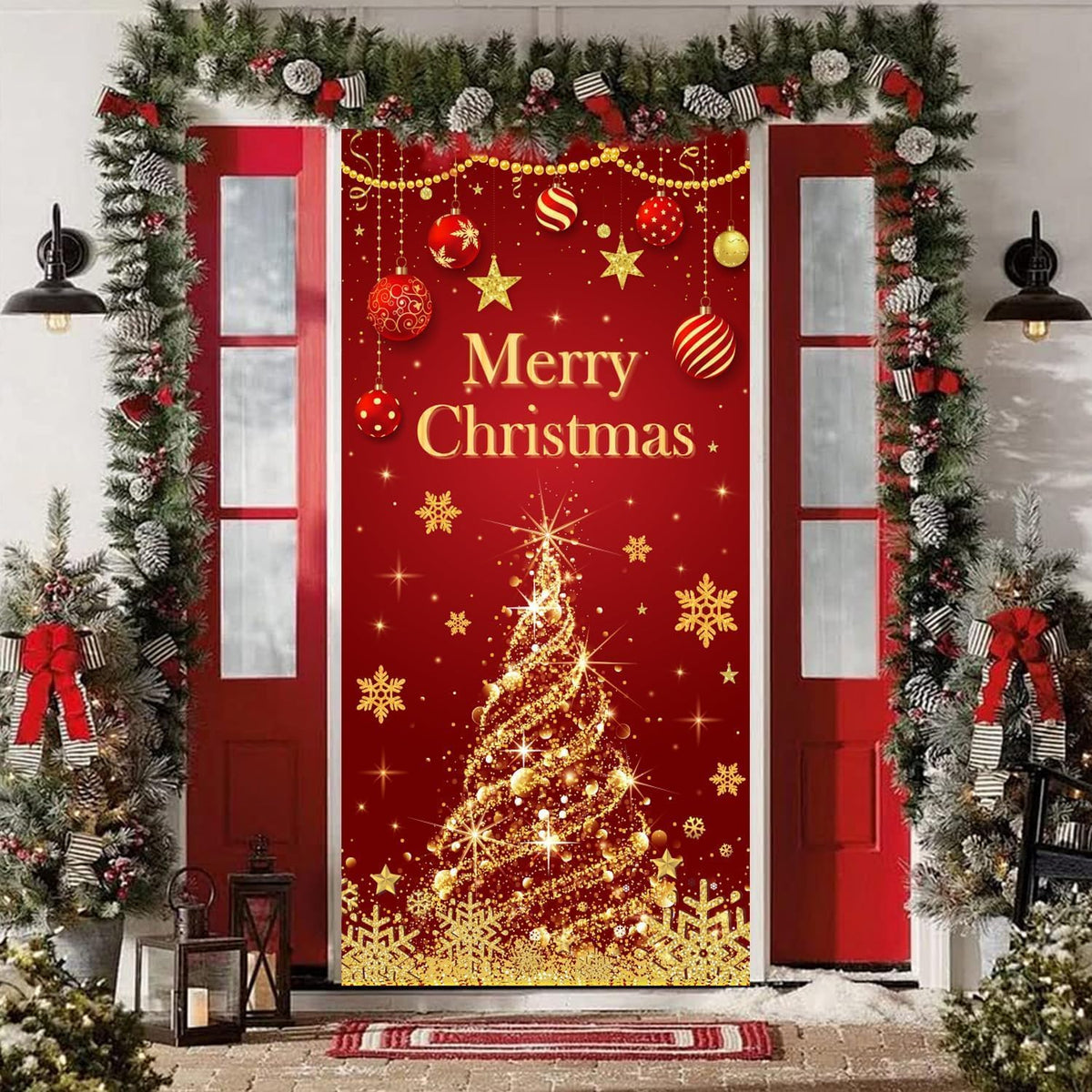 Christmas Tree Door Cover Christmas Door Decorations Christmas Door Banner Front Door Christmas Decorations Christmas Proch Sign for Christmas Holiday Decorations