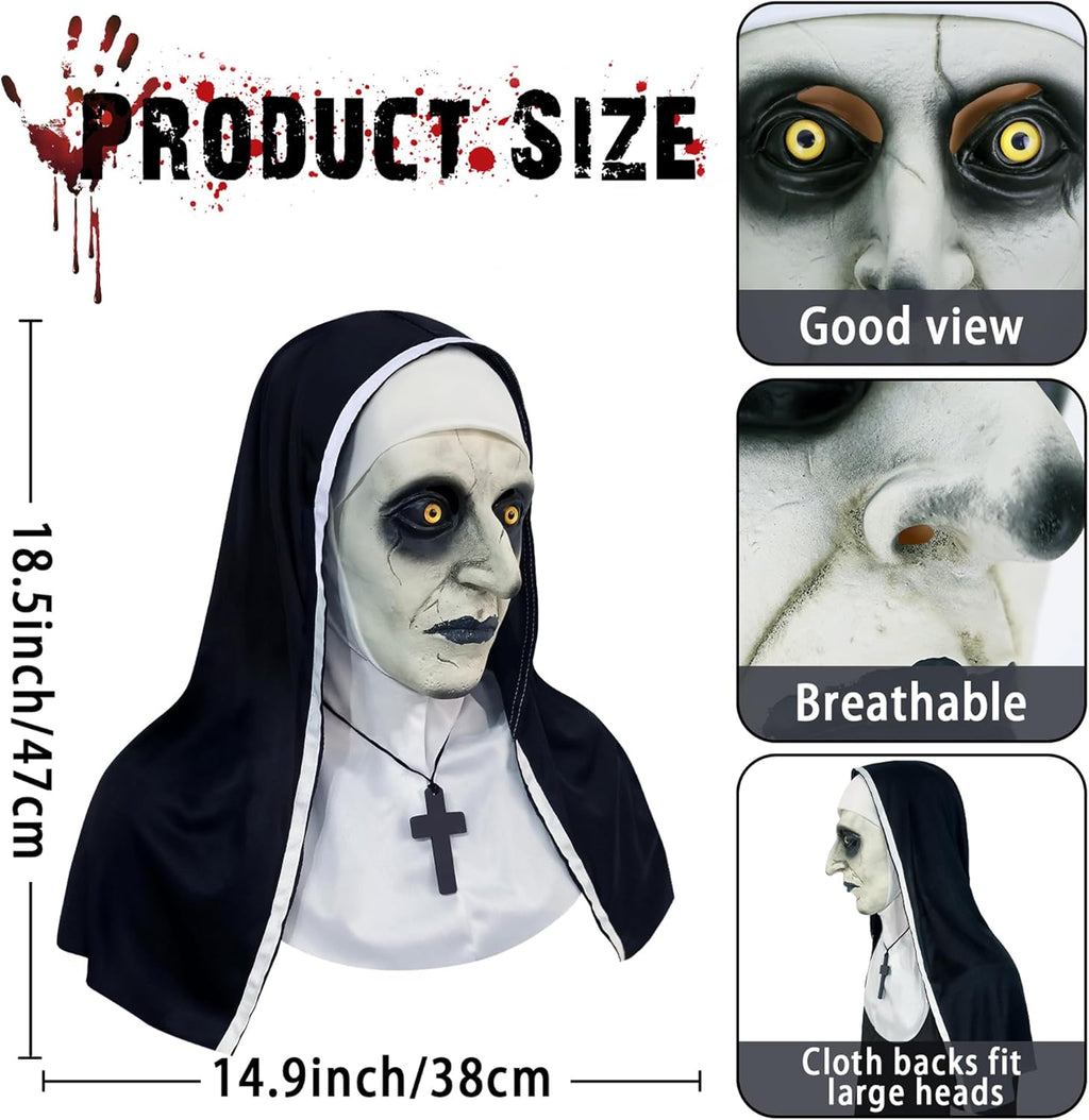 Scary Nun Mask Halloween Mask Nun Costume Creepy Latex Mask for Women Adults for Cosplay Costume Props