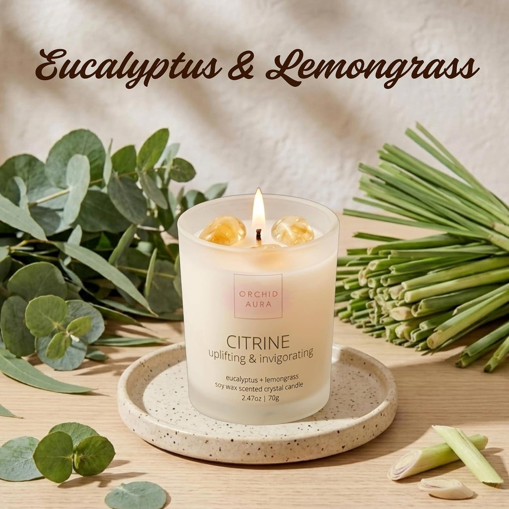 Soy Candles with Healing Crystals. Citrine, Rose Quartz, Amethyst Crystal.